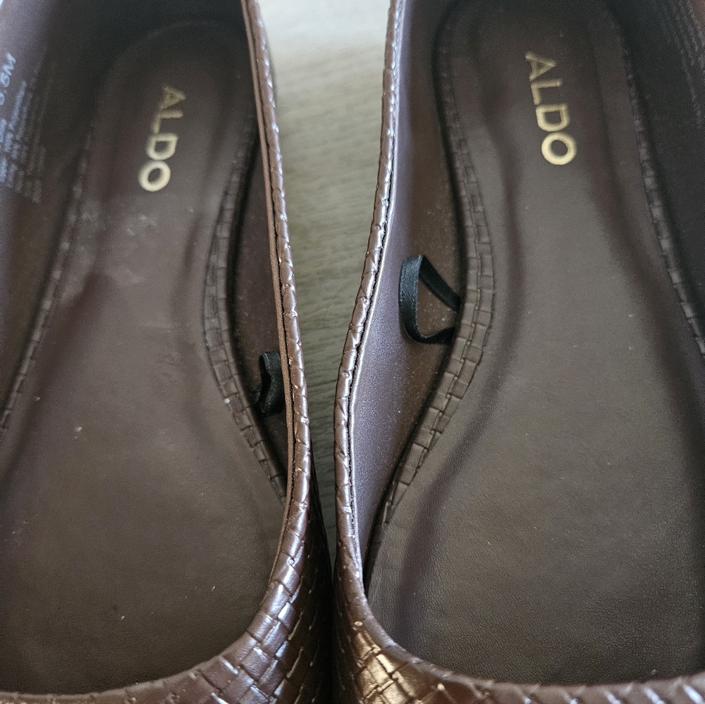 Aldo Brown Woven Semi Square Toe Flats Size 5.5 - Picture 5 of 7
